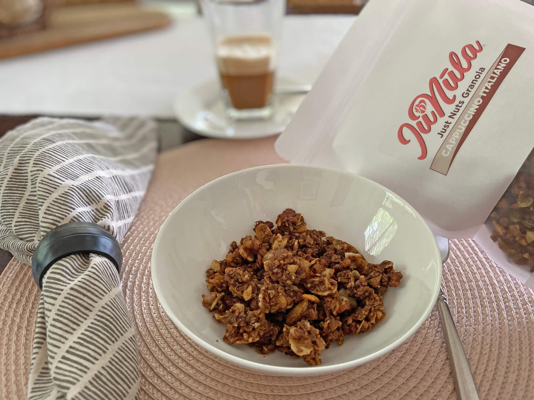 photo of a bowl of Cappuccino Italiano JuNūla Just Nuts Granola on a table