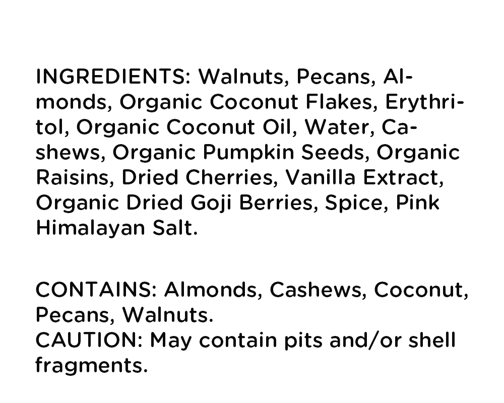Ingredient list of Cherry Berry JuNūla Just Nuts Granola