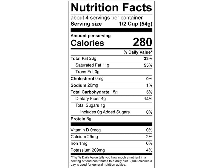 Nutrition fact sheet for Cappuccino Italiano JuNūla Just Nuts Granola